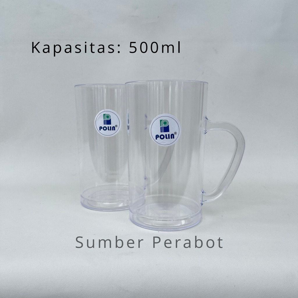 ( 6Pcs ) - Cangkir Polos Plastik Akrilik 500ml - Cangkir Polos Bening POLIN - Gelas Minuman ES Teh