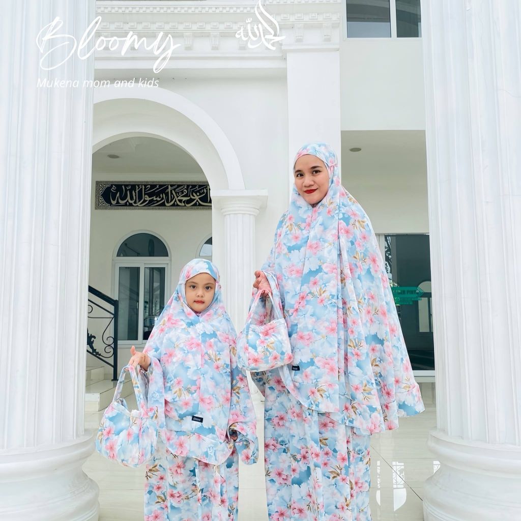 BLOOMY ALUNA MUKENA MOTIF COUPLE DEWASA ANAK SILK PREMIUM