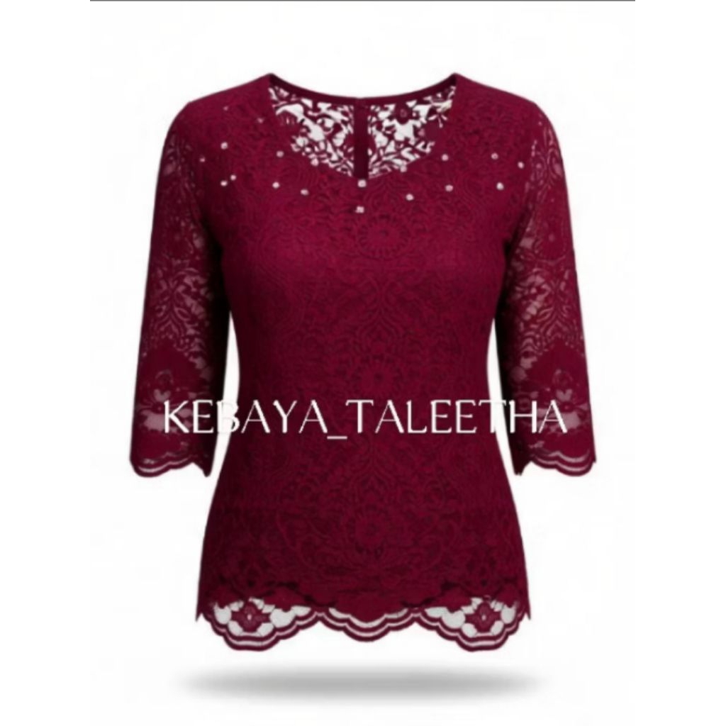 Kebaya_Taleetha Blus Kebaya Brokat Mewah Model Tangan Lurus Atasan Wanita Terbaru. Blus Brokat Masa 