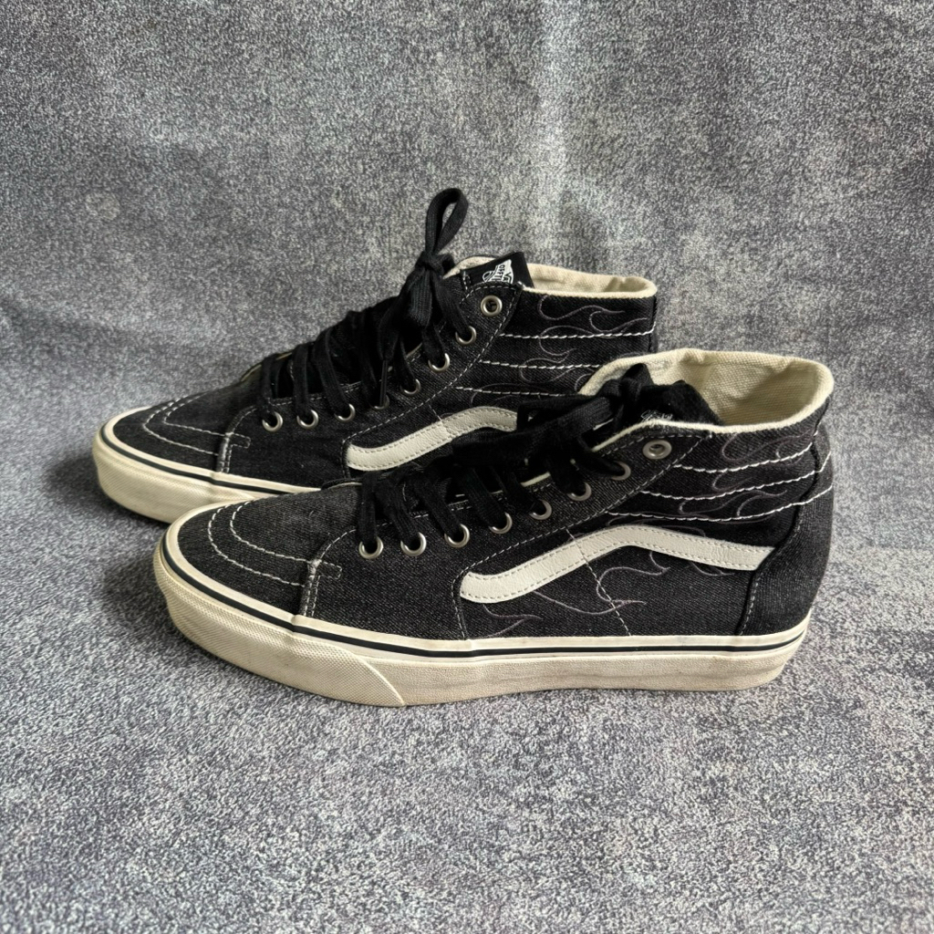 Vans SK8 Hi Black Leather Flames
