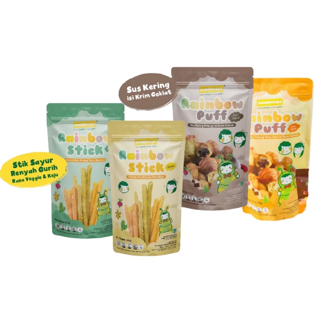 Sunskrips Rainbow Stick Biskuit Stik Pelangi Rainbow Puff Sus Kering 50gr Snack Sehat Camilan Bayi T