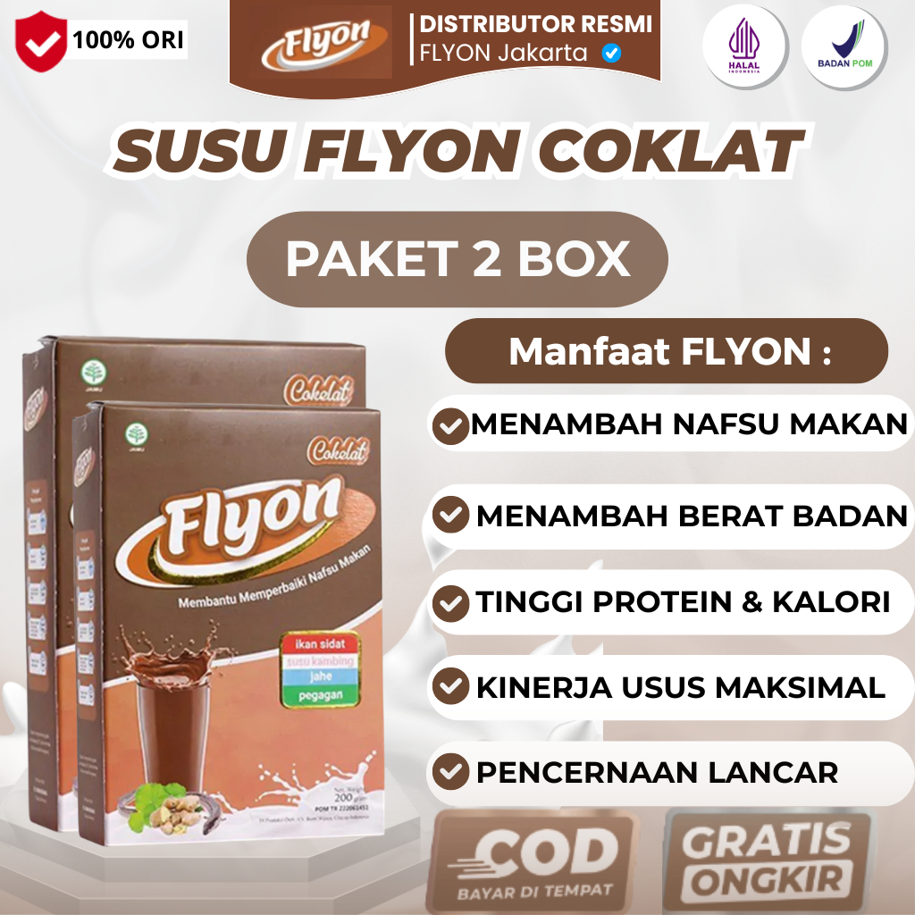 SUSU FLYON COKLAT 2 BOX Penggemuk Badan Ampuh Vitamin Penambah Nafsu Makan dan Berat Badan Pria Susu