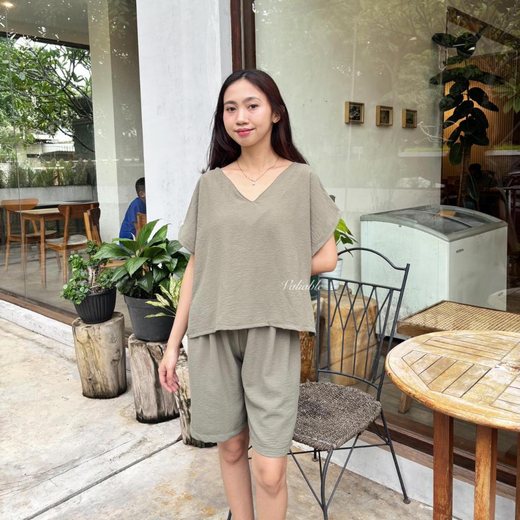 Melody One Set - Satu Set Crinkle Lengan Pendek