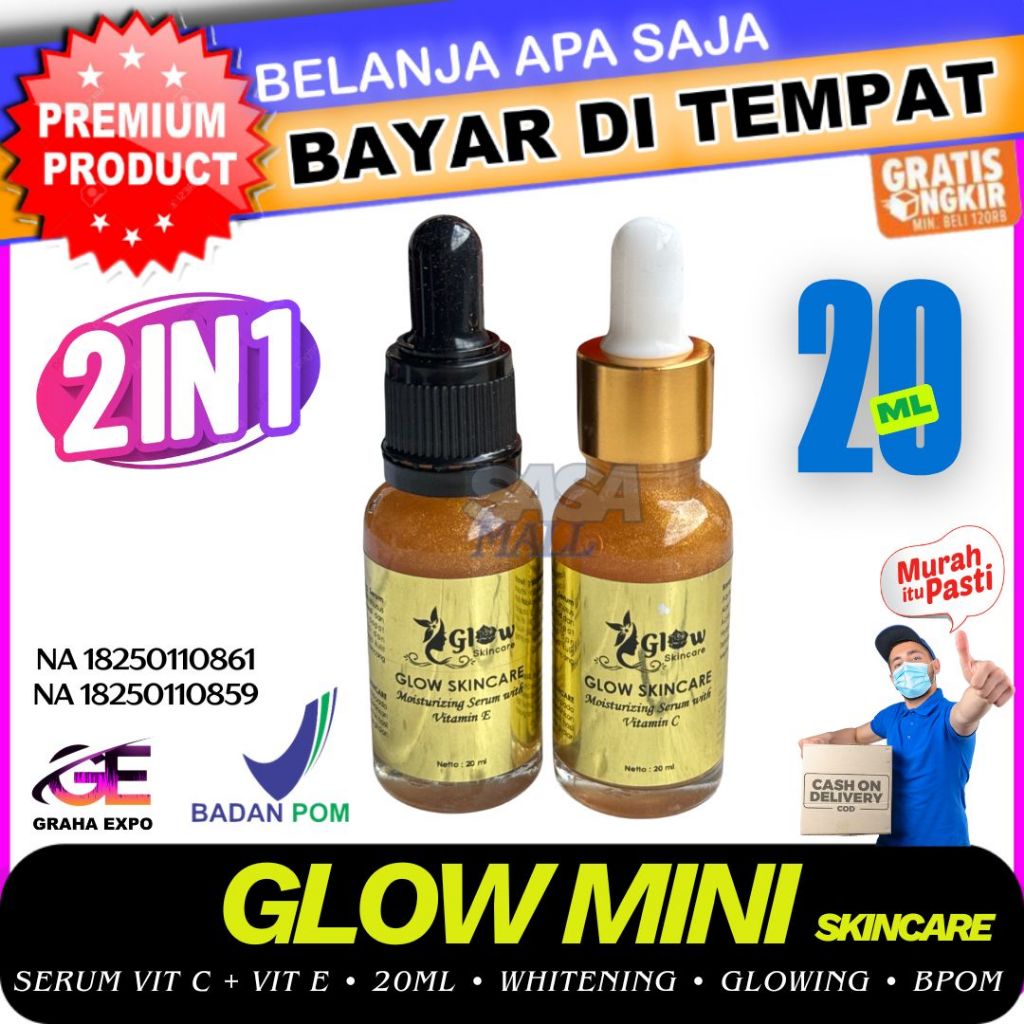 Glow Original SkinCare Set Combo 2pcs Serum Vit C + Vit E Isi 20ml Siang dan Malam BPOM Paket Hemat 