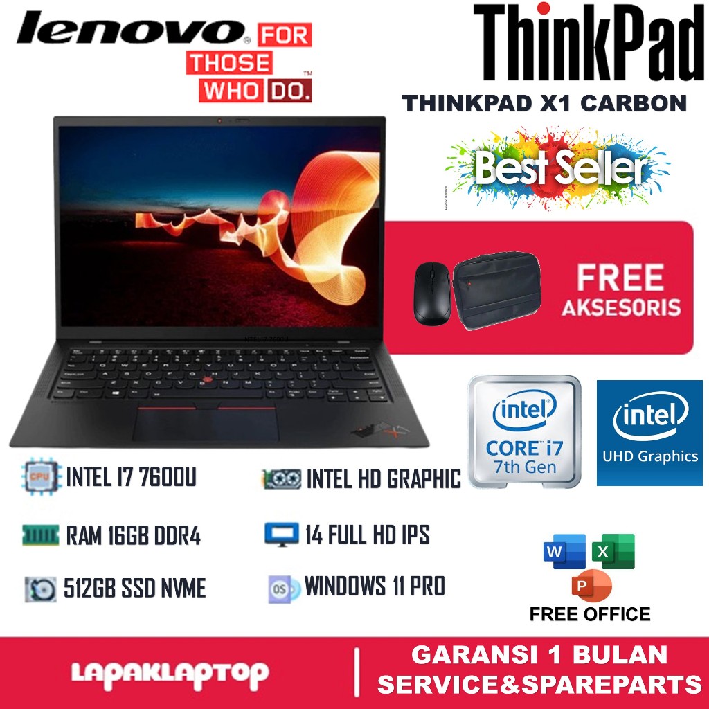 Lenovo Thinkpad X1 Carbon Intel I7 7600U 16GB 256GB FHD IPS Windows 11 Pro Black
