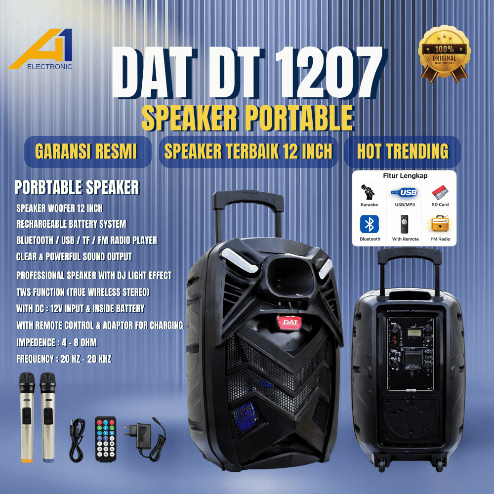 SPEAKER KARAOKE DAT DT 1207  / DT1207 SPEAKER BLUETOOTH 12 INCH