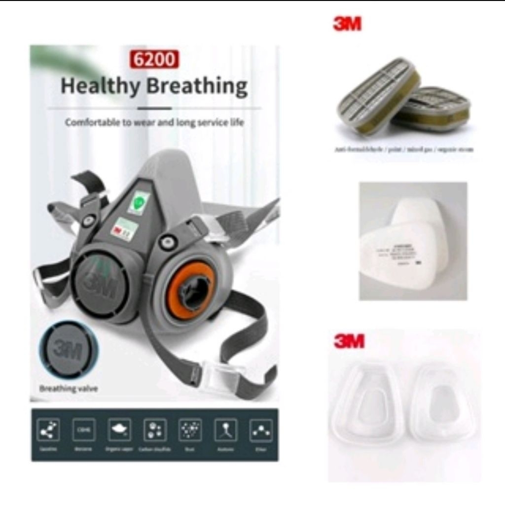 Masker 3M 6200 Respirator Half Face Gas Mask + Cartridge Filter Set