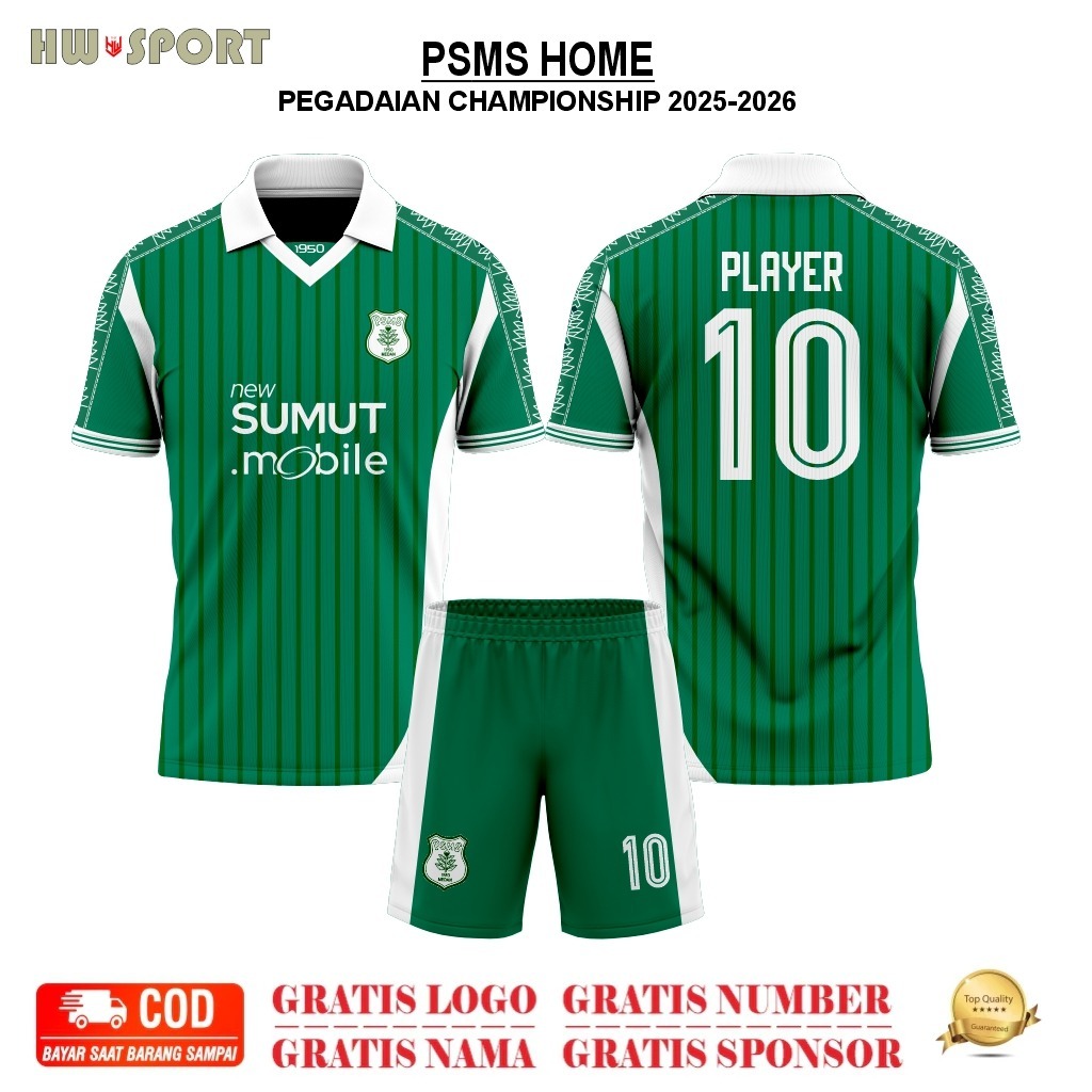 Jersey PSMS MEDAN HOME Pegadaian Championship Terbaru 2025-2026 Full Printing Premium GRATIS Nama & 