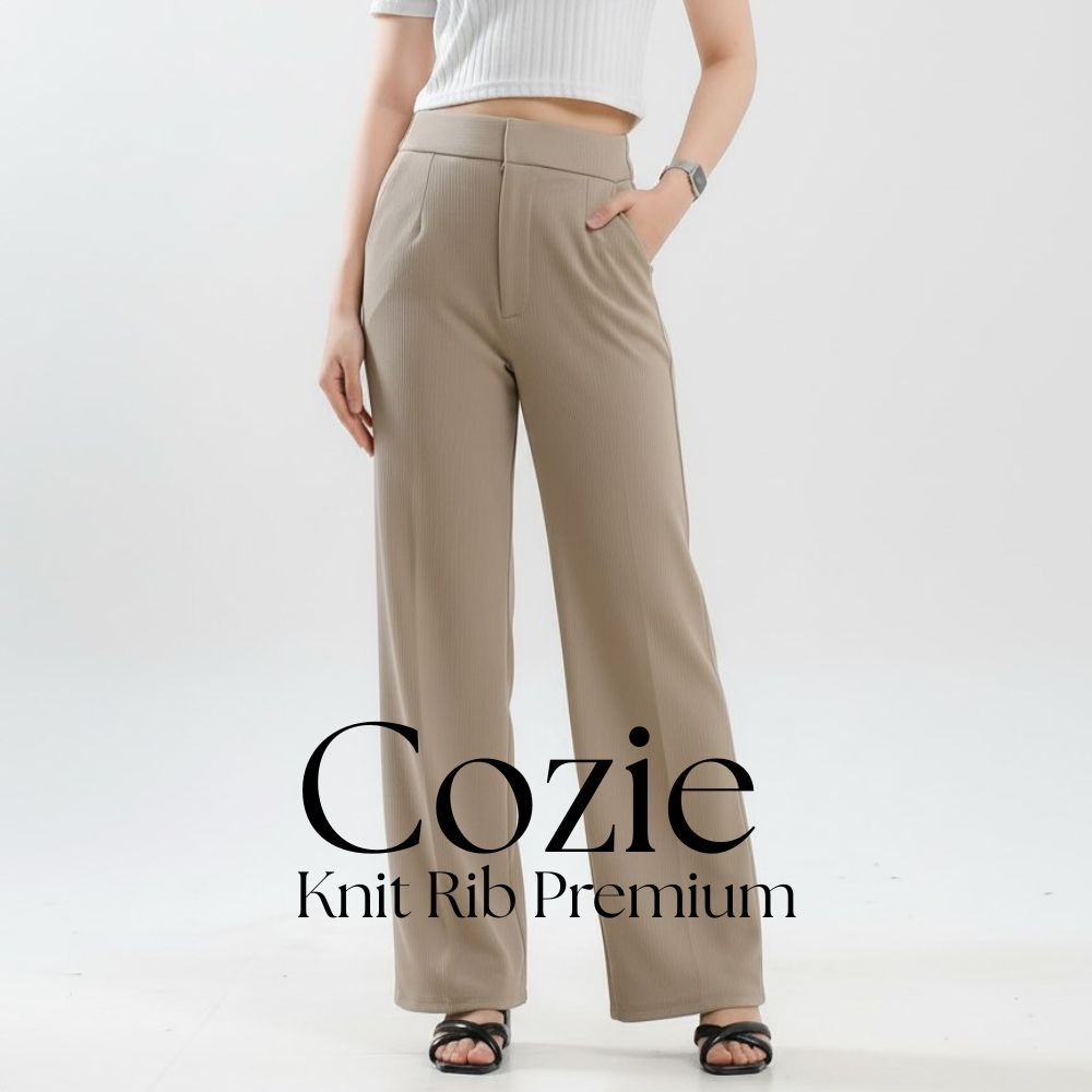 YOANA - Cozy Pants Rib Knit Celana Kulot Wanita Highwaist Panjang