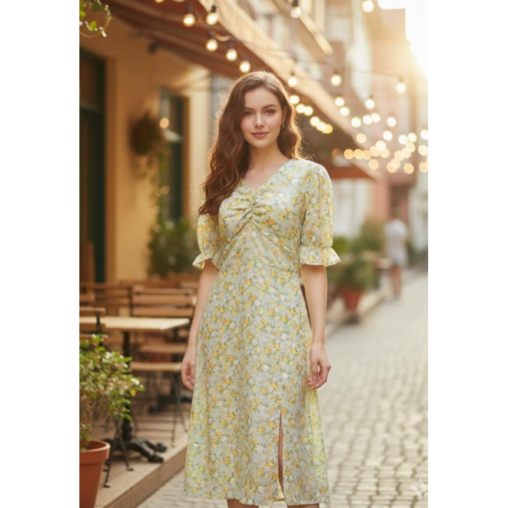 Dress Wanita Impor Lengan Balon