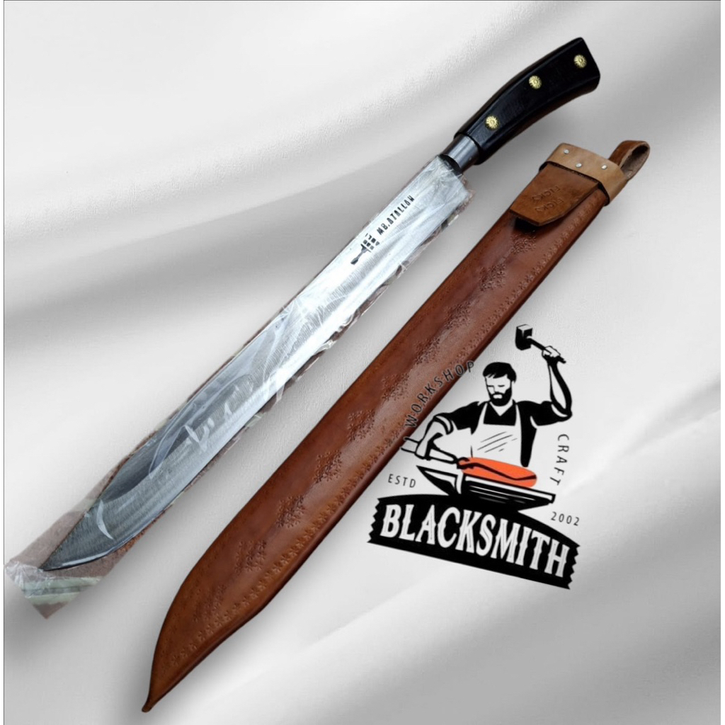 Pisau cap garpu untuk sembelih daging kurban dengan sarung dari kulit sapi asli