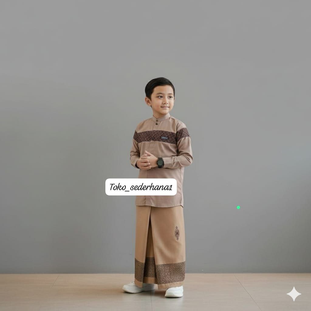 Set Baju koko Sarung Instan Anak Terbaru-Baju Koko Anak Lengan Panjang Set Sarung
