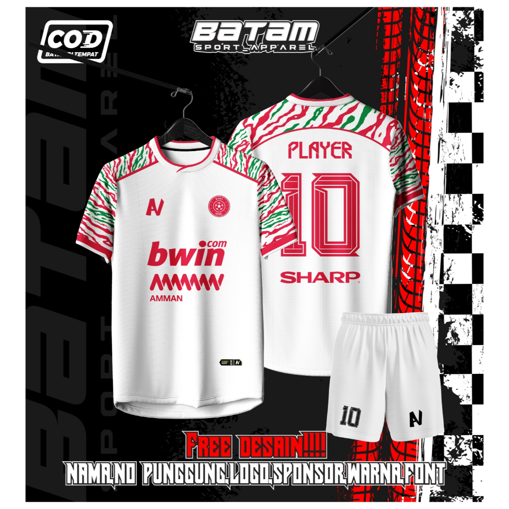 JERSEY FUTSAL / SEPAKBOLA FULL PRINTING PUTIH LORENG  KEREN BEBAS CUSTOM DESIGN FREE NAMA DAN NOMOR 