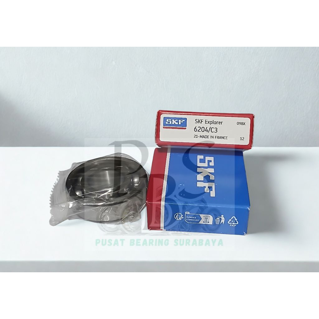 Bearing 6204/C3 Merek SKF / Laher 6204/C3 Merek SKF / Tanpa Penutup