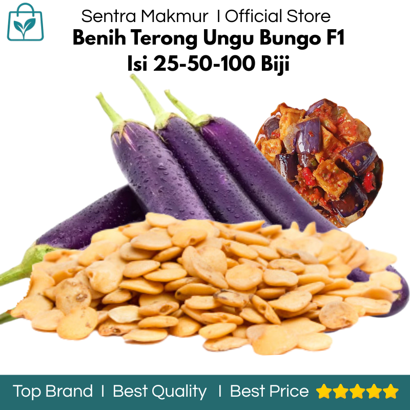 Benih Terong Ungu Bungo F1 Isi 25/50/100 Biji - Benih Terong Ungu Panjang - Benih Terong Ungu Jumbo 