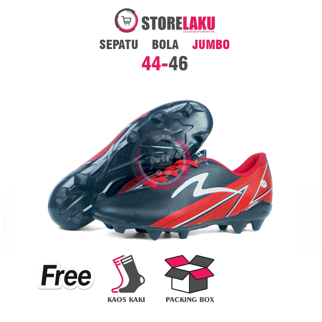 SLaku - Sepatu Sepak Bola Jumbo Dewasa Specs Lightspeed Hitam Merah 44-46 Gratis Kaos Kaki Terbaru