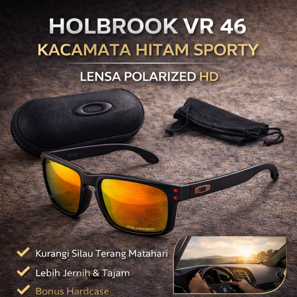 Kacamata Hitam Polarized Pria Wanita – Model Holbrook VR46 – Lensa Anti Silau HD – Outdoor Sport