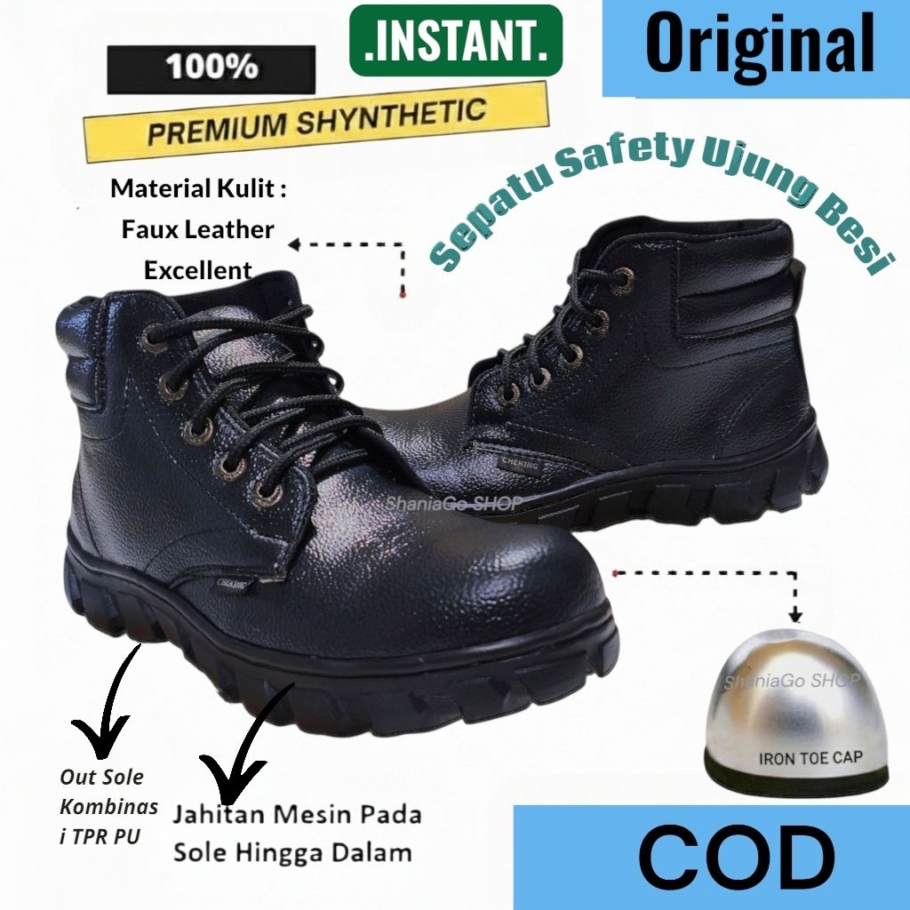 Safety Boots kerja Pria Sepatu keren Safety Boots Pria Ujung Besi Shoes CheKing Original Cowok Elega