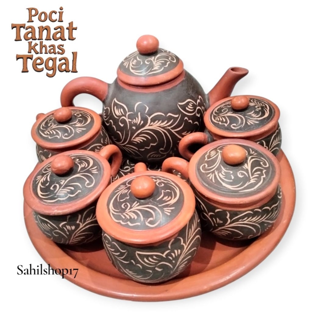 Poci Tanah Liat Set Batik Cangkir 5