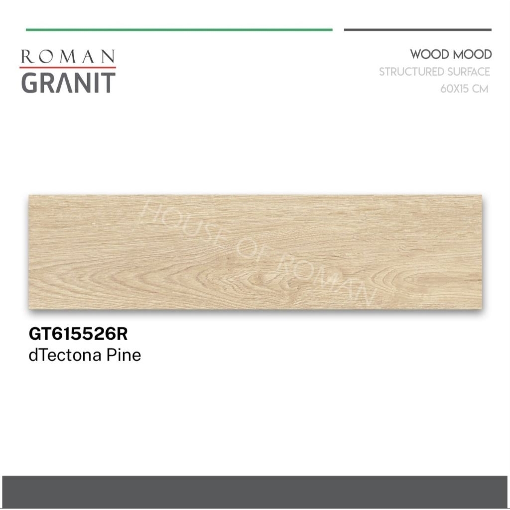 Roman Granit 60x15 dTectona Pine/Keramik Lantai Motif Kayu/Ubin Lantai Rumah Motif Kayu