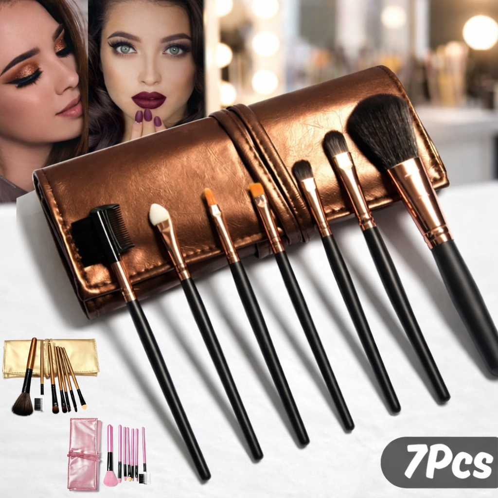 Kuas Make Up 7 PCS Set Lengkap 1 Paket with Pouch Brush Makeup Kosmetik Kit