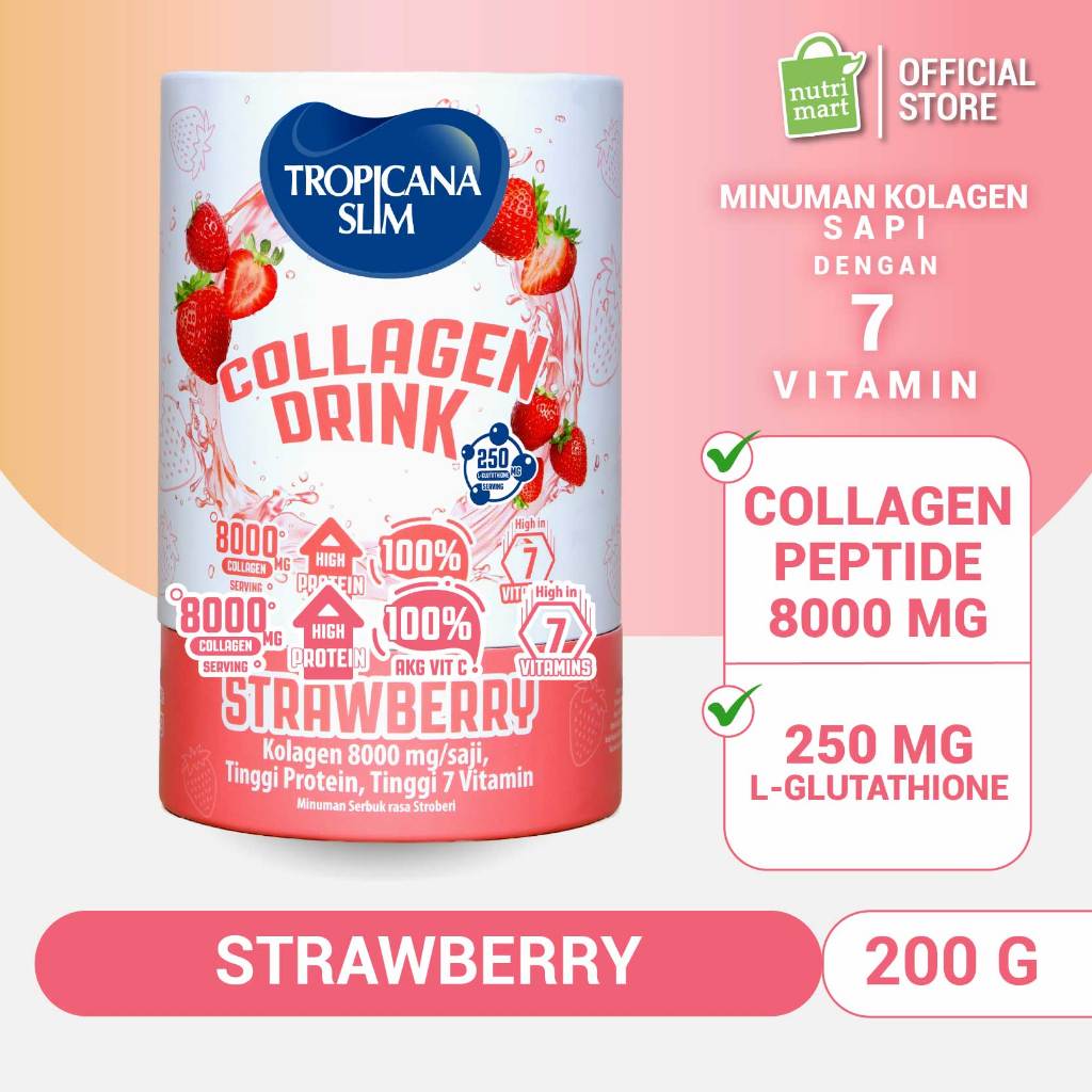 Tropicana Slim Collagen Drink Srawberry 200 g (paper tube) with Gluthatione - Kolagen Bebas Gula den