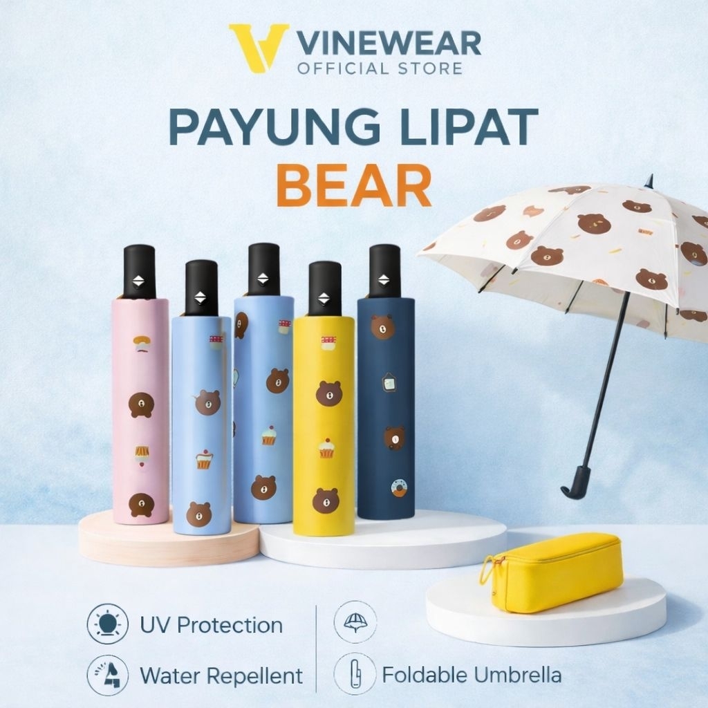 Payung Lipat 3D Motif Beruang Anti UV