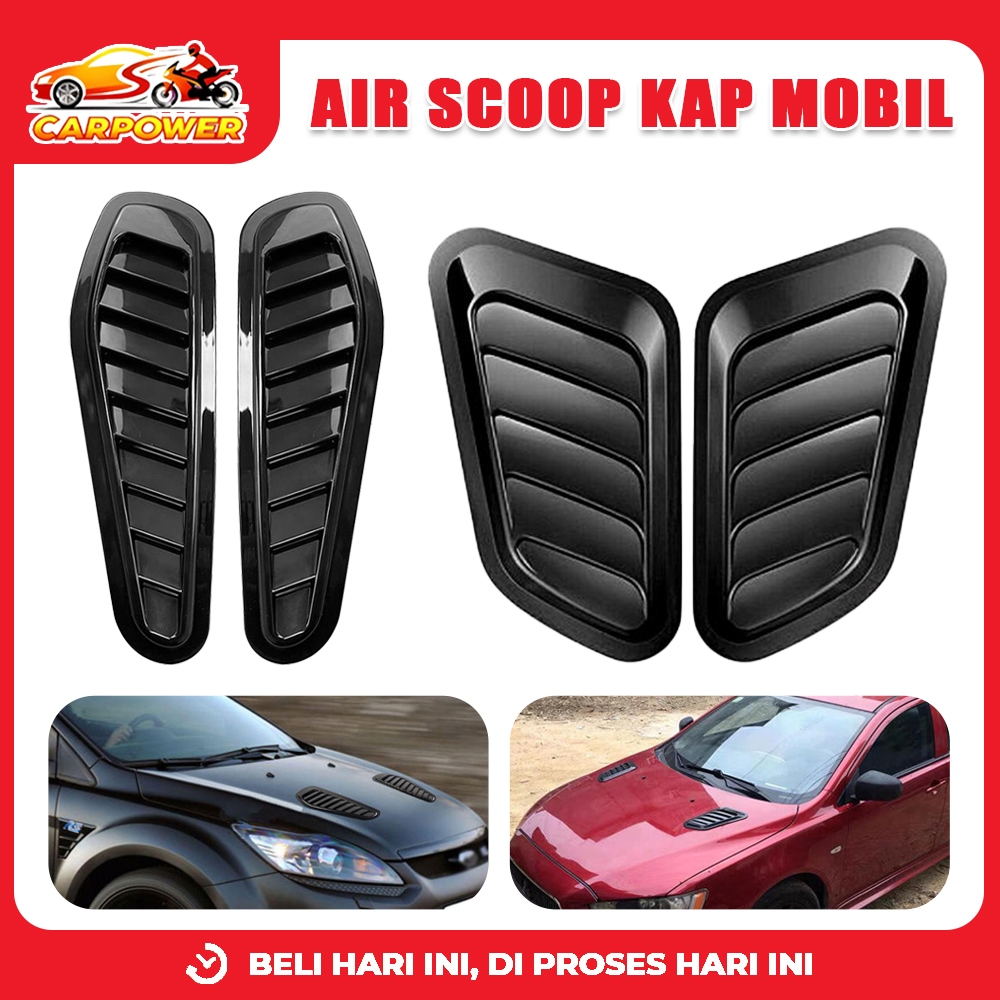 Air Scoop Kap Mobil Universal – Hood Vent Dekoratif Sporty Warna Hitam (1 Set Kiri-Kanan)
