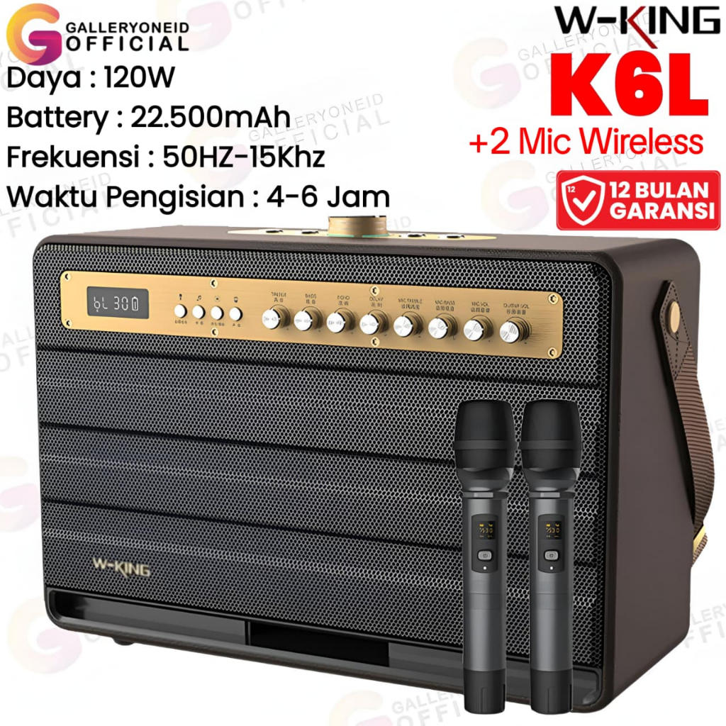 Speaker Bluetooth Super Bass Karaoke WKing K6L 2 Mic Wireless W King TWS
