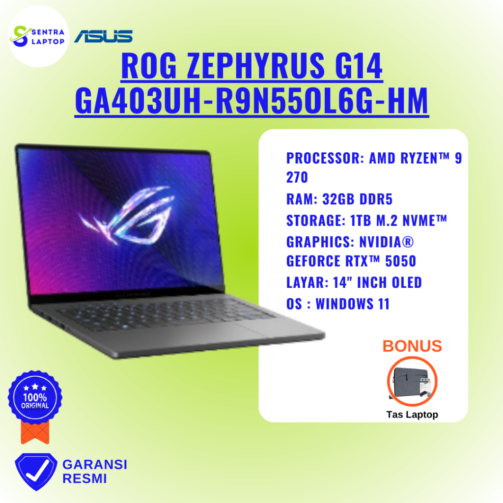 Asus ROG ZEPHYRUS GA403UH R9 270 32GB 1TB 14" OLED RTX5050 W11 OHS+M365