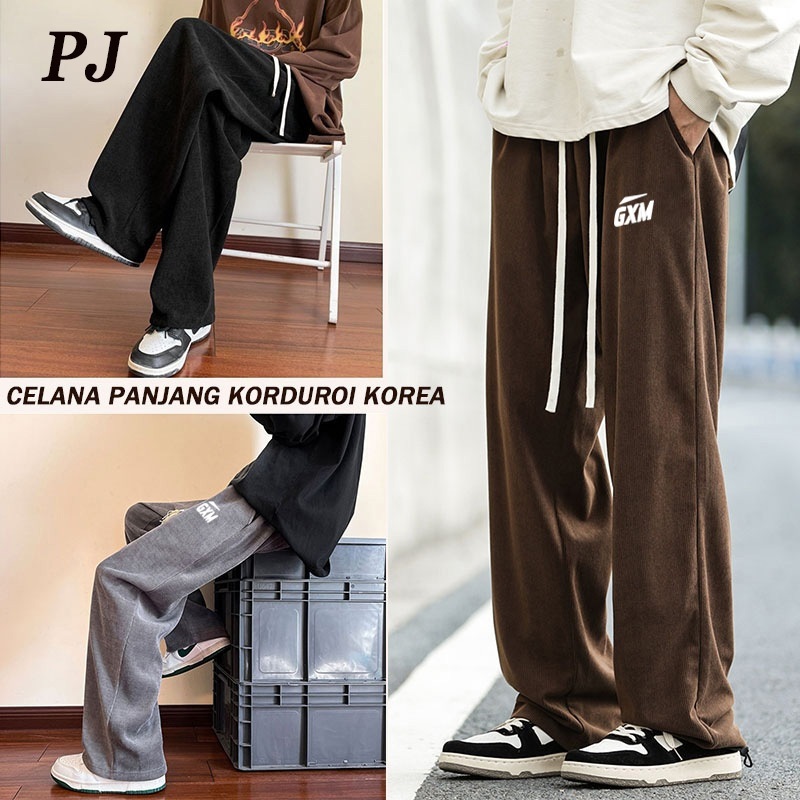 celana corduroy panjang pria jumbo corduroy Pants celana oversize pria loose pants abuabu celana pri