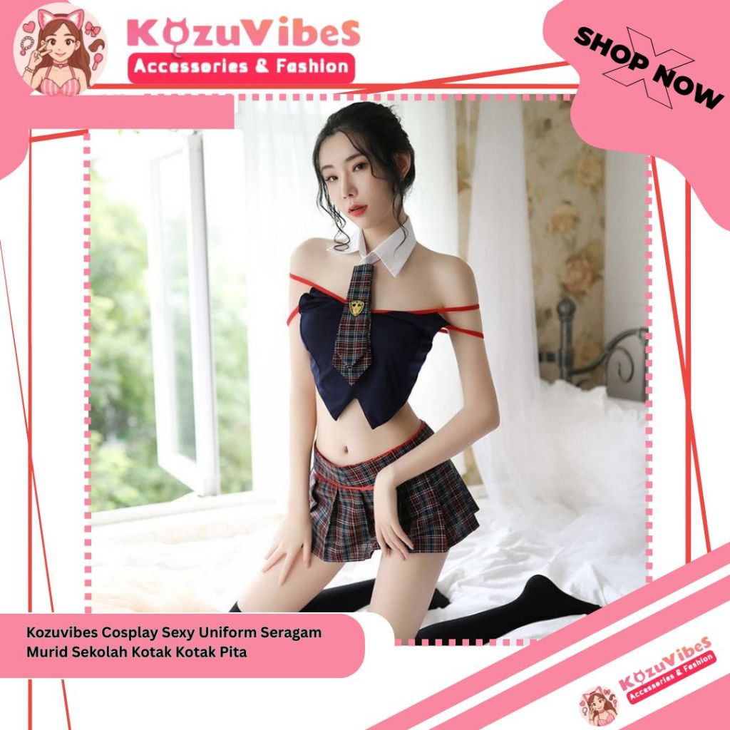 Kozuvibes Cosplay Sexy Uniform Seragam Murid Sekolah Kotak Kotak Pita