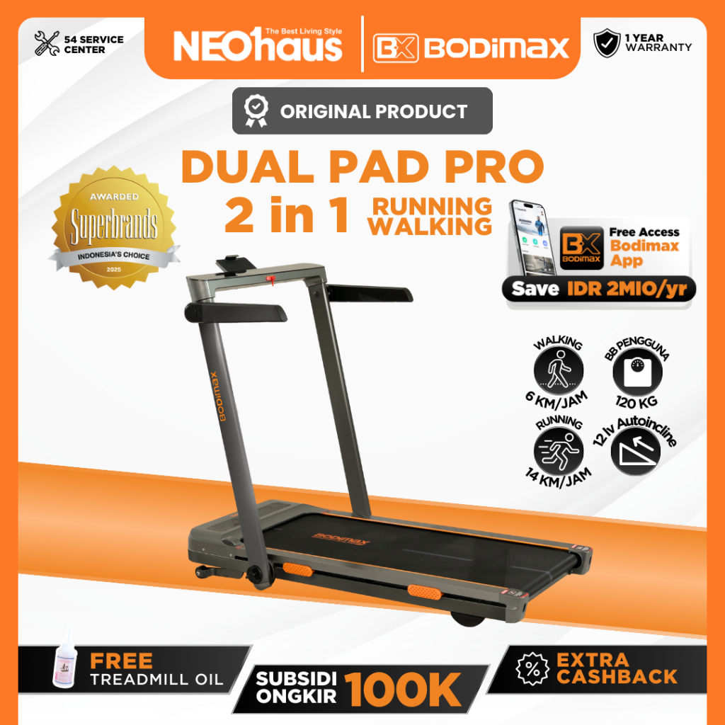 BODIMAX DUAL PAD PRO / Running Pad / Treadmil Automatic Incline