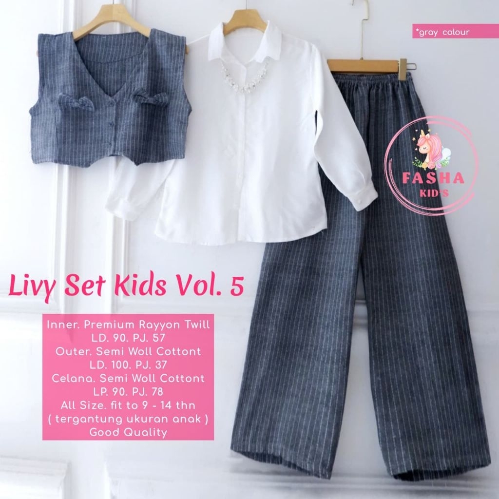 Livy set 3in1 kids setelan celana kemeja outer anak by fasha | Cindy set kids by claudya |setelan ce
