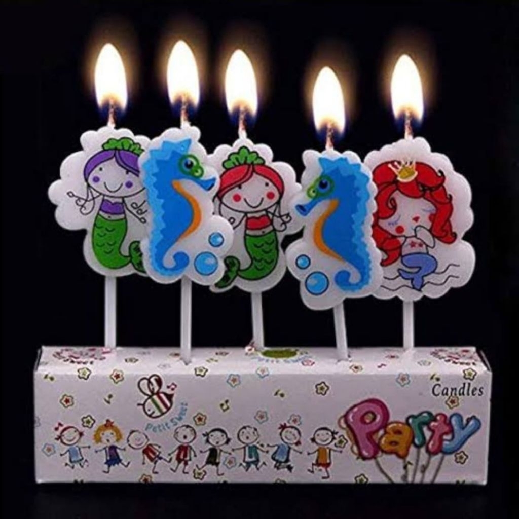 Lilin isi 5pc karakter putri duyung mermaid seahorse sea horse candle candles hiasan dekorasi pesta 