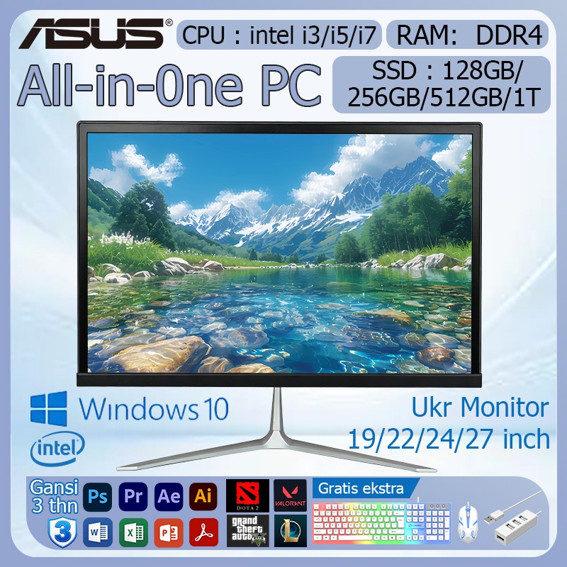 ASUS Komputer Full Set PC All-in-One Baru Prosesor Core i5/i7 RAM 8G/16G SSD 128G/512G/1T 19/22/24 I