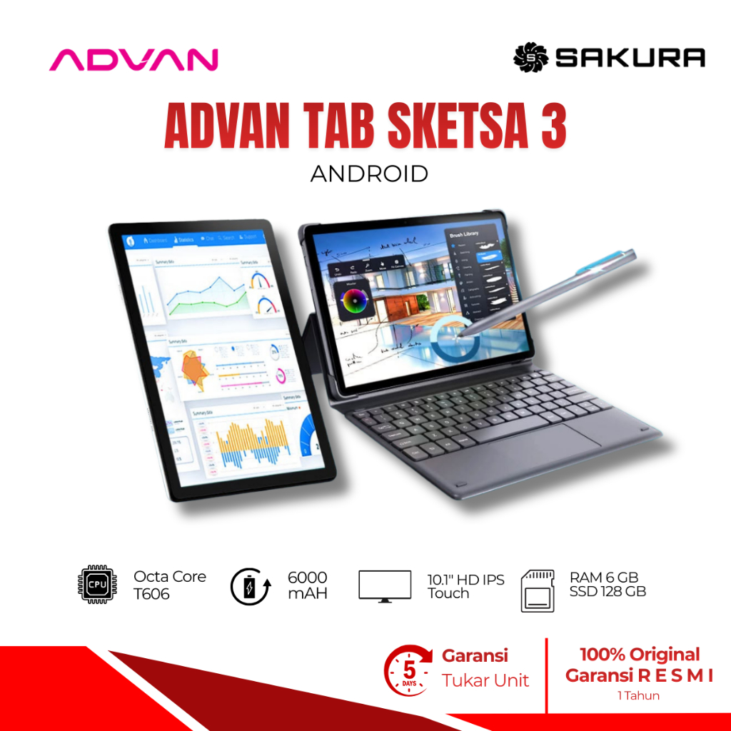 Sakura - Advan Tablet Sketsa 3 Octa Core Metal Design 10.1" IPS 6GB/128GB Stylus