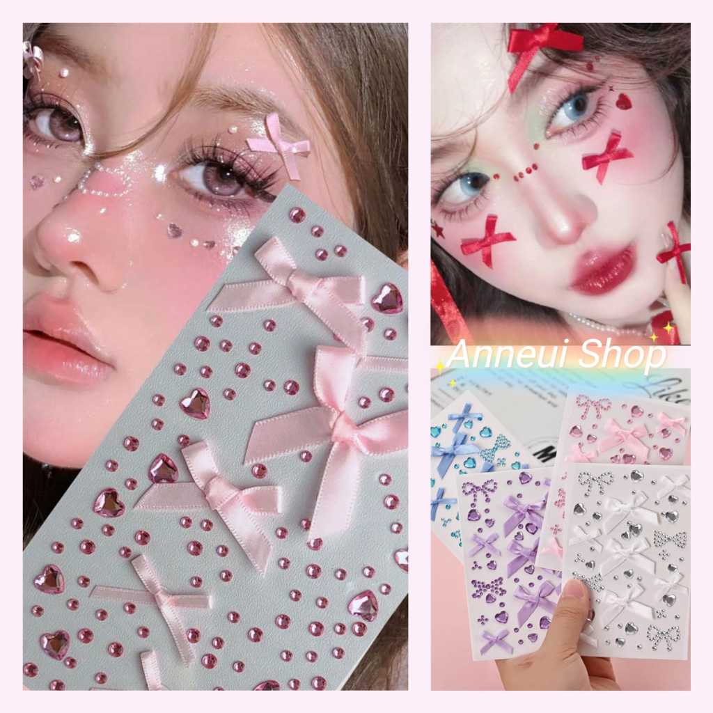 Anneui Ribbon Butterfly Kpop Gems Face Sticker Concert Makeup Stiker Manik Wajah Kupu Pita Gem Cryst