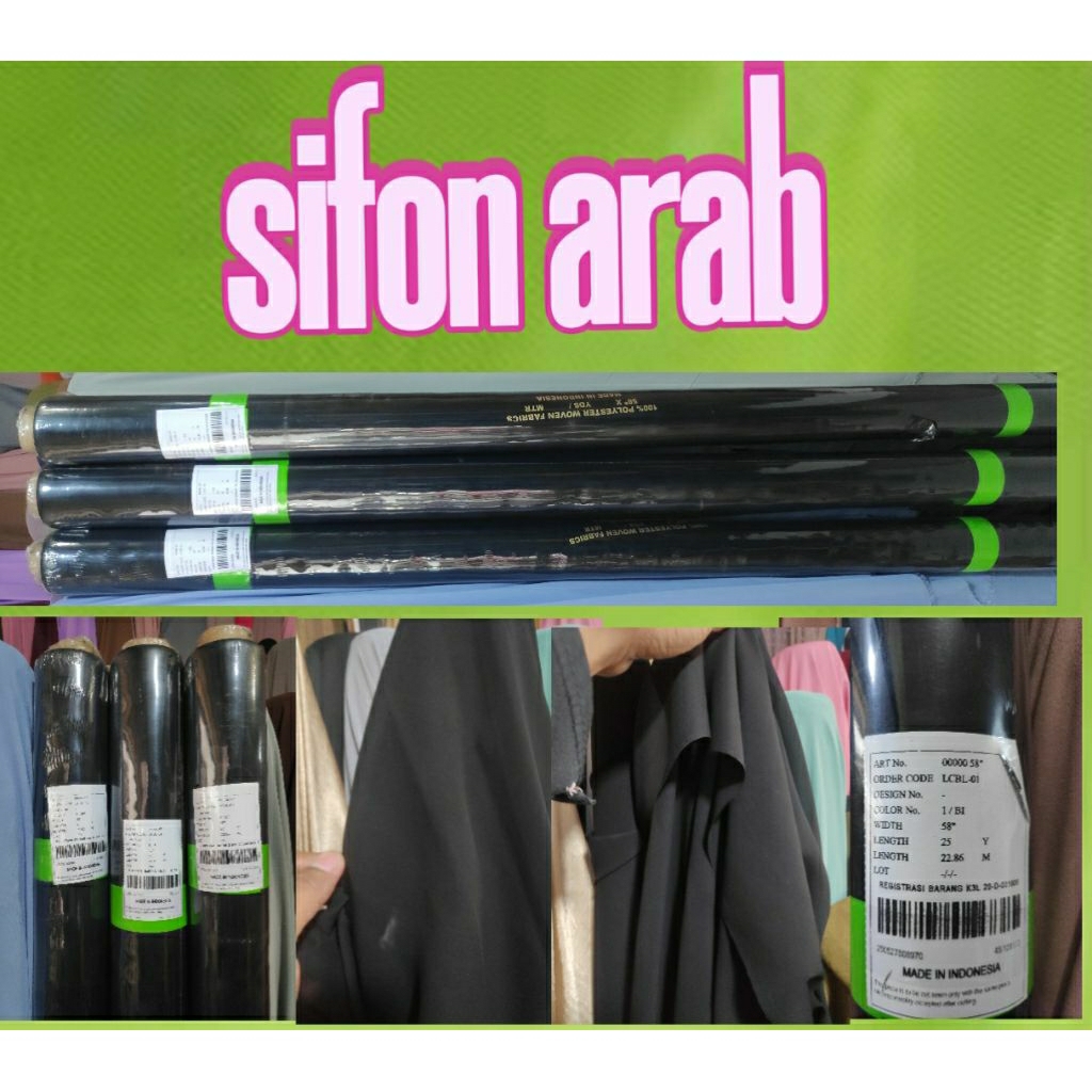Kain Sifon arab jetblack/kain sutra arab/kain sifon silky jetblack/kain cadar/niqab/kain purdah/dll 