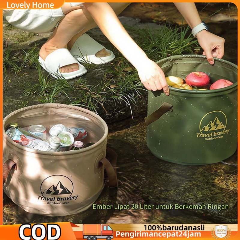 Ember Lipat 20 Liter untuk Berkemah Ringan Portabel Wadah Serbaguna untuk Piknik dan Memancing, Bask