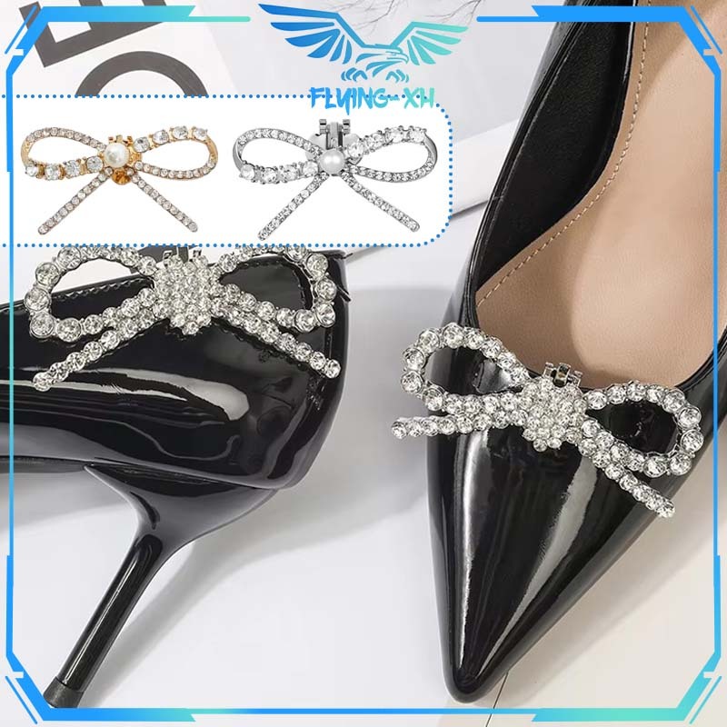 1pair Clip Sepatu Wanita Hiasan Sepatu Motif Busur Berlian Imitasi Shoes Clip Klip Sepatu Wanita Aks