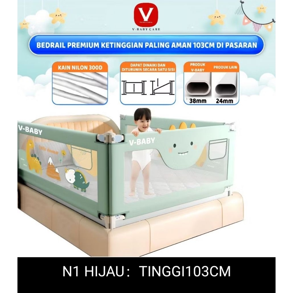 preloved 2pcs pagar pengaman baby bedrail merek v-babycare