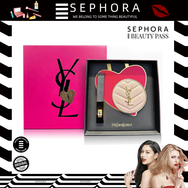YSL Gift Set | YSL Cushion Pink Matte B10/B20 + ysl lip gloss#314 lipstick rouge makeup Kotak hadiah