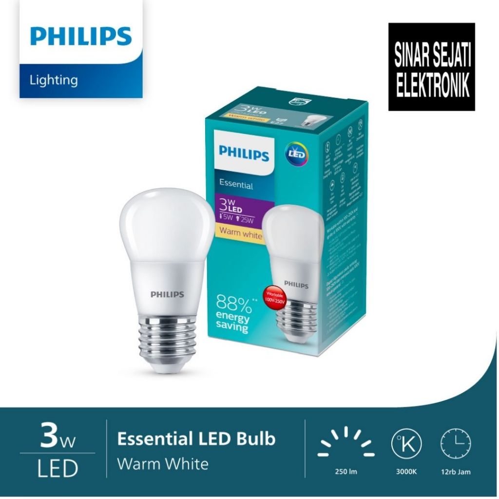 LAMPU LED - LAMPU - LAMPU LED RUMAH PHILIPS ESSENTIAL LED 3W Warna Warm White Kuning Hangat 3 WATT 3