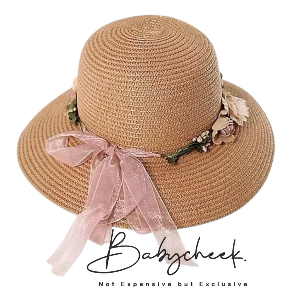 topi pantai anak perempuan pita anak impor untuk 3-10 tahun