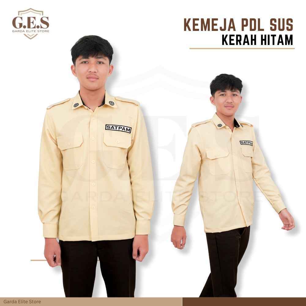 KEMEJA PDL PDH SUS KERAH DAN MANSET KAIN HITAM SATPAM SECURITY