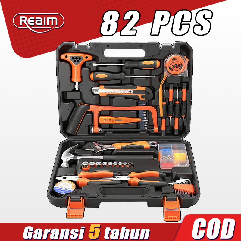 Reaim 82 Pcs Tool kit Set Lengkap Set Kunci Set Lengkap Tool Box Set Lengkap Mekanik Rumah Tangga