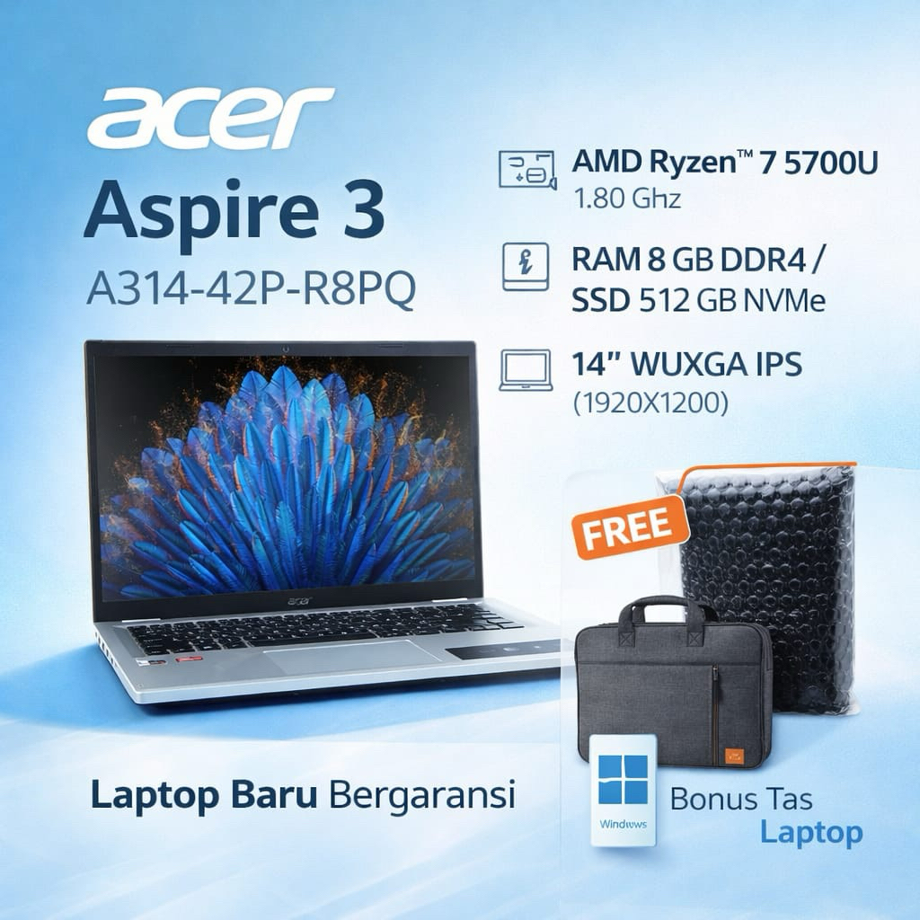 Laptop Acer Aspire 3-A314-42p Ryzen 7-5700U 8GB 512GB 14” IPS WUXGA Windows 11
