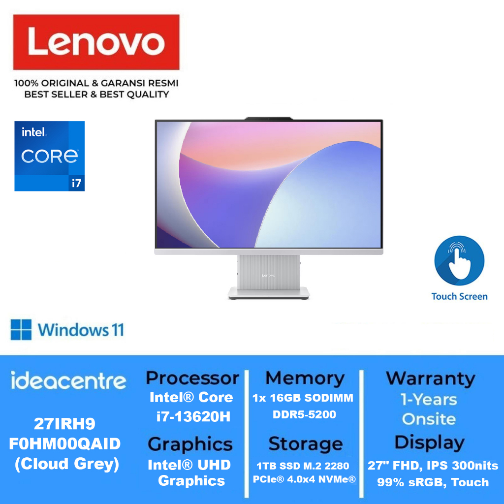 AIO LENOVO IdeaCentre 27IRH9 F0HM00Q9ID Core i7 13620H 16GB 512GB W11 OHS M365 Cloud Grey