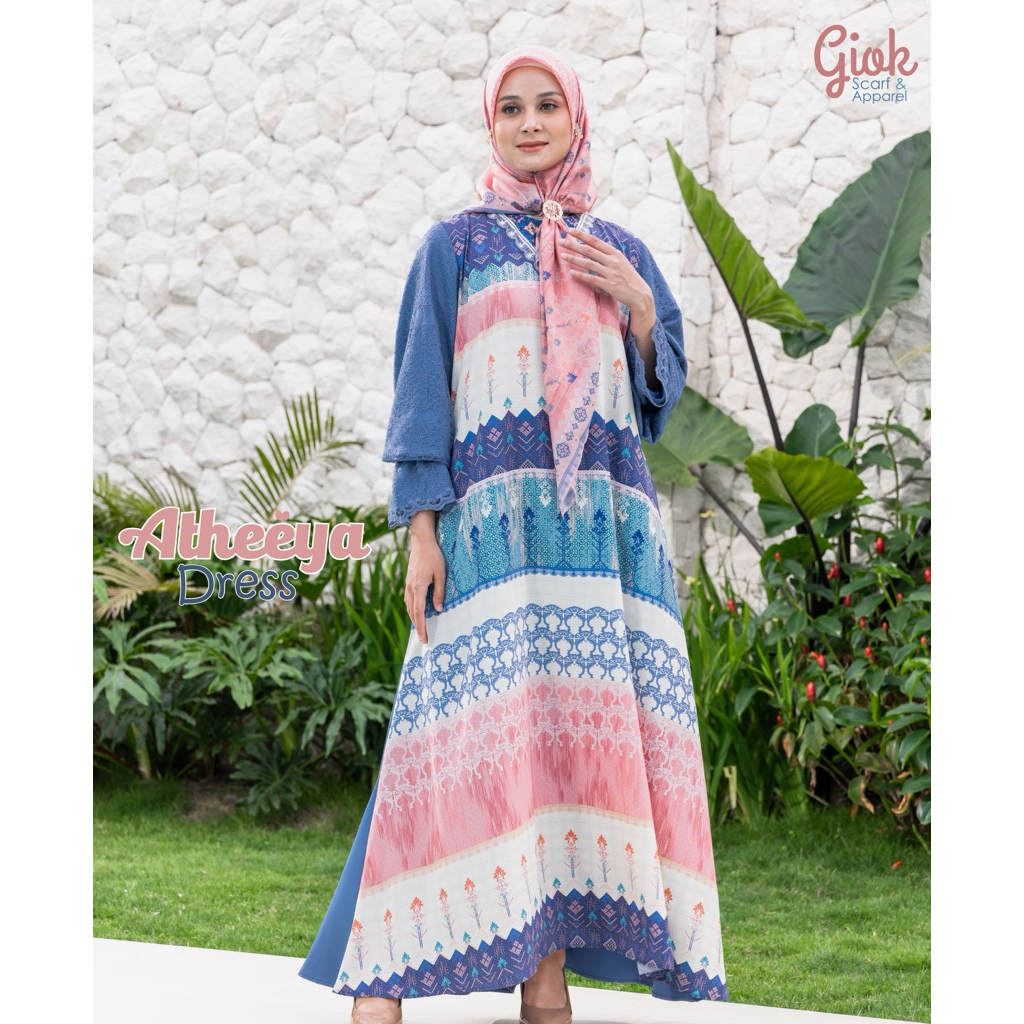 Skyshophijab Series Atheeya Dress Terbaru (HANYA DRESS)By Giok Scarf&Apparel Bahan Gabriel Printing 